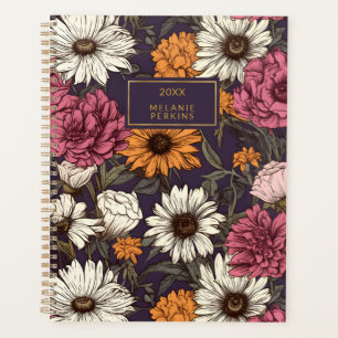 Agenda Flores salvajes del Boho azul de la Marina Naranja