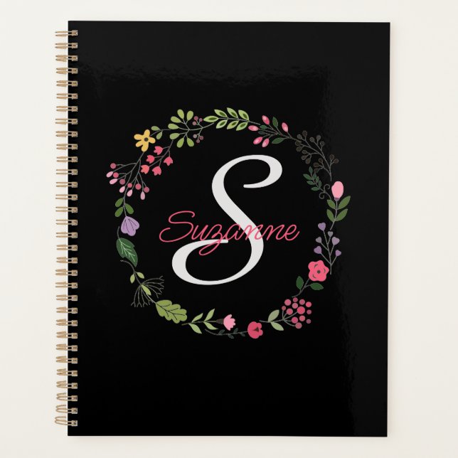 Agenda Flores salvajes Flores negras personalizadas monog (Anverso)