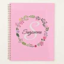 Flores salvajes rosas monogramadas personalizadas
