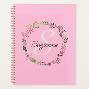 Agenda Flores salvajes rosas monogramadas personalizadas