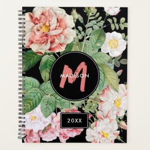 Agenda Flores silvestres color agua Rosas Monograma rosa 