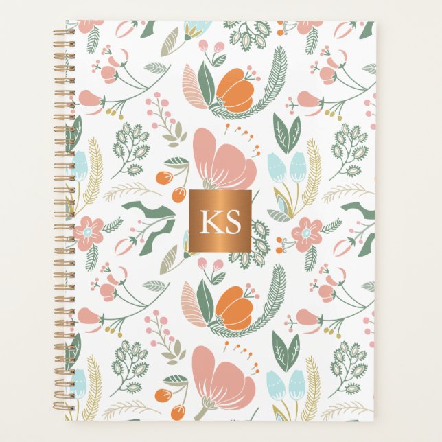 Agenda Flores silvestres pasteles con monograma de cobre  (Anverso)