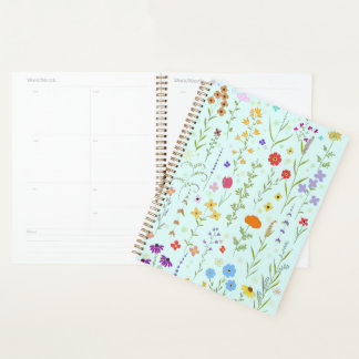 Agenda flores silvestres pintando fondo turquesa