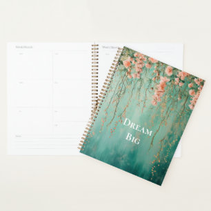 Agenda Flores Soñadas de Rosa y Verde Teal Románticas