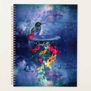 Agenda Flores tropicales, colibrí, mariposa y estrellas