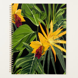 Agenda Flores tropicales y hojas de palma en verano.