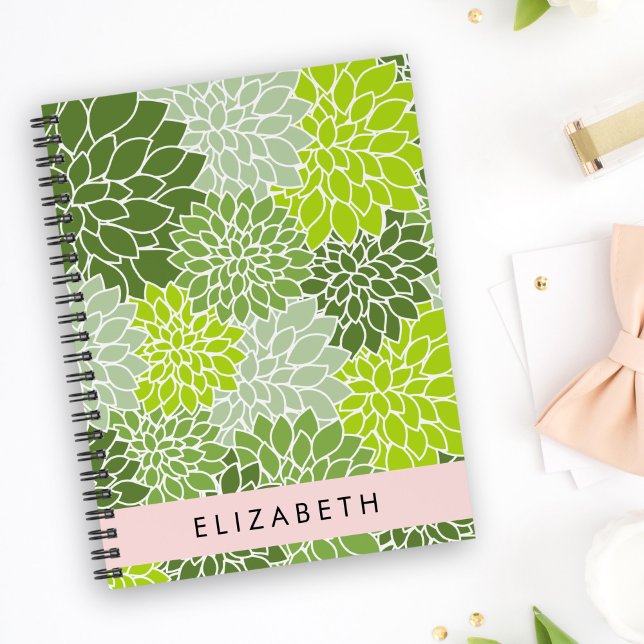 Agenda Flores verdes de Dahlia, patrón floral, tu nombre (Subido por el creador)