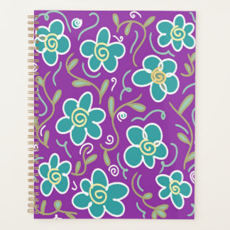 Agenda Flores verdes sobre el diseño púrpura