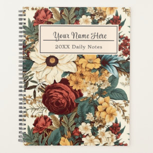 Agenda Flores vintage de Rosa, tulipán, lirios y margarit