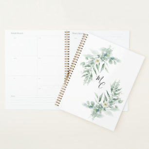 Agenda Follaje verde con monograma personalizado