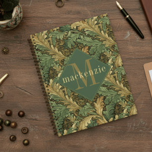 Agenda Follaje Verde Marrón Claro Monograma Elegante Will