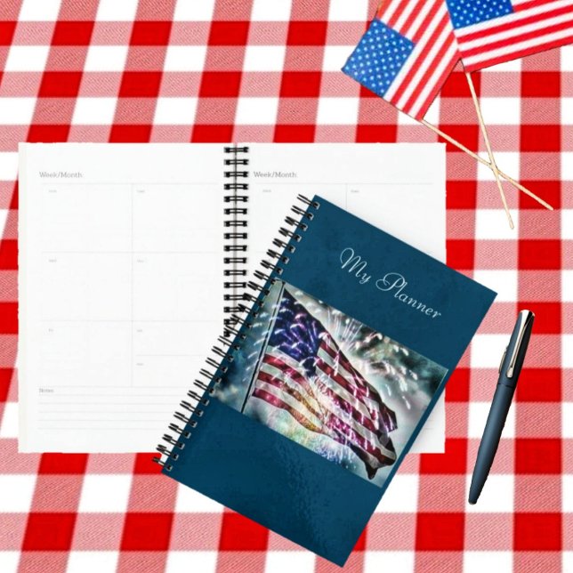 Agenda Fondo de fuegos artificiales (Plan your patriotic activities, & vacations, with this Fireworks Backdrop Planner!)