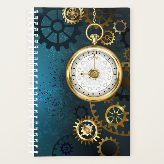 Agenda Fondo turquesa de vapor con engranajes (Anverso)