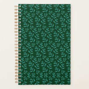 Agenda Fondo verde oscuro con hojas botánicas teal