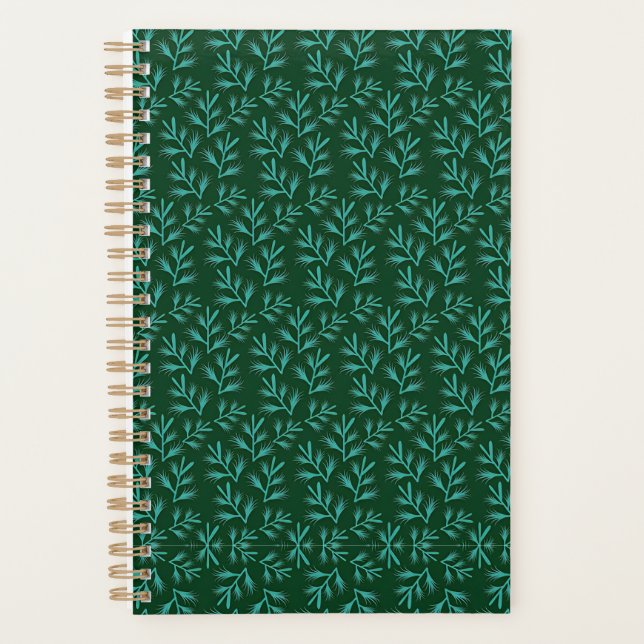 Agenda Fondo verde oscuro con hojas botánicas teal (Anverso)