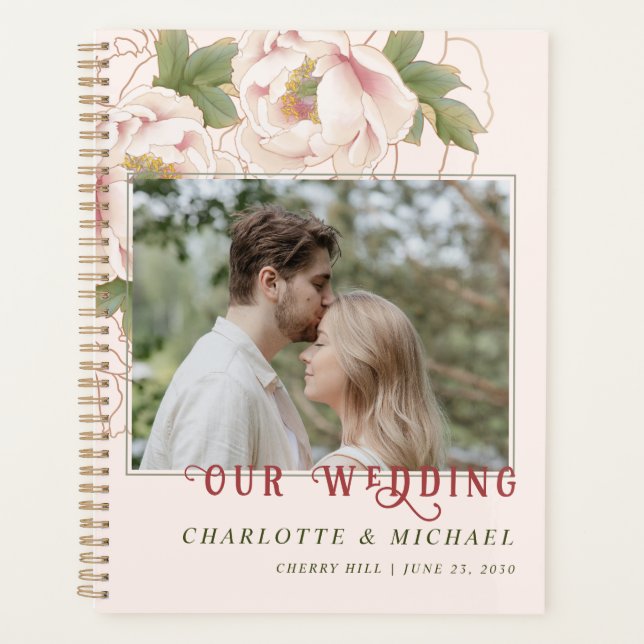 Agenda Foto Boda personalizada Rubor Pink Peony Floral (Anverso)