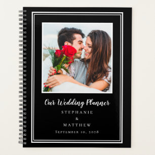 Agenda Foto de compromiso Pareja moderna Boda blanco negr