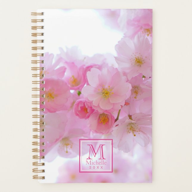 Agenda Foto de Flor de cerezo rosa - Monogramada (Anverso)