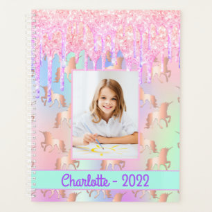 Agenda Foto de unicornio purpurina con nombre púrpura ros
