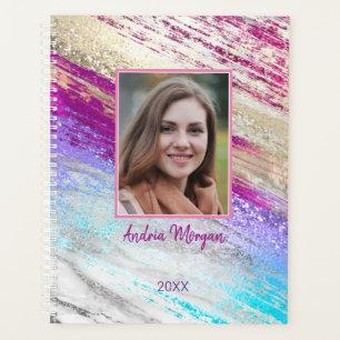 Agenda Foto DIY/Nombre/Año/Verde azulado Fuchsia Purple G