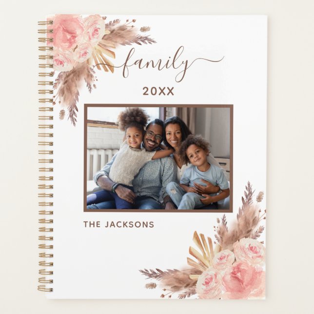 Agenda Foto familiar pampas pasto rosa floral blanco 2026 (Anverso)
