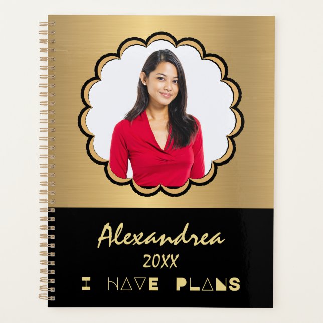 Agenda Foto moderna Oro Negro Elegante Personalización (Anverso)