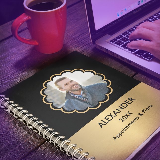 Agenda Foto moderna Oro Negro Elegante Personalización (Subido por el creador)