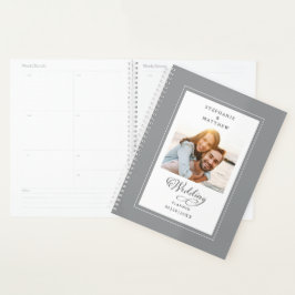 Agenda Foto Personalizada Boda Gris Blanco Script Elegant