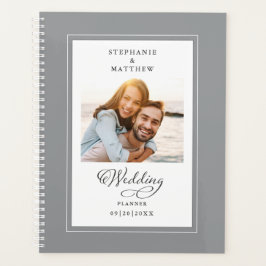 Agenda Foto Personalizada Boda Gris Blanco Script Elegant