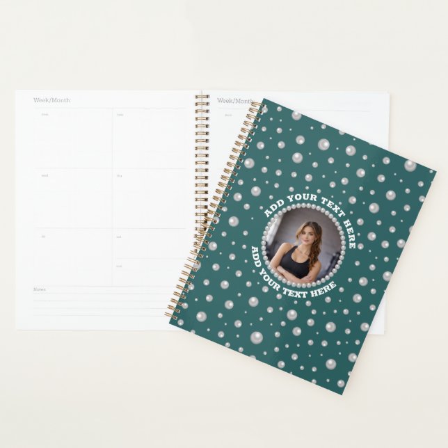 Agenda Foto personalizada con círculo de perlas sobre azu (Demostración)
