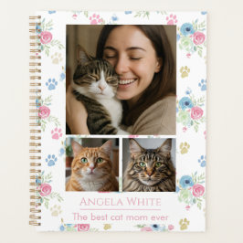 Agenda Foto personalizada Mamá gato con floral acuarela