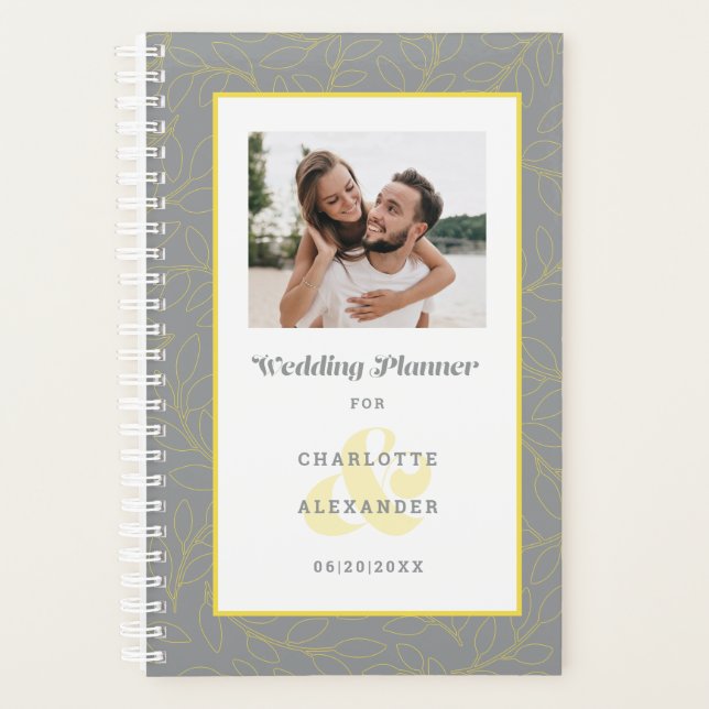 Agenda Foto personalizado Bodas modernos Mensual gris y a (Anverso)