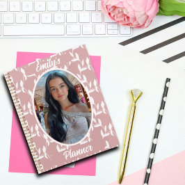 Agenda Foto y nombre de los Chicas - Patrón de hojas rosa