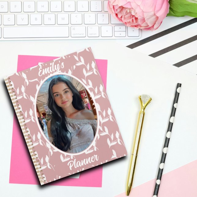 Agenda Foto y nombre de los Chicas - Patrón de hojas rosa (Subido por el creador)