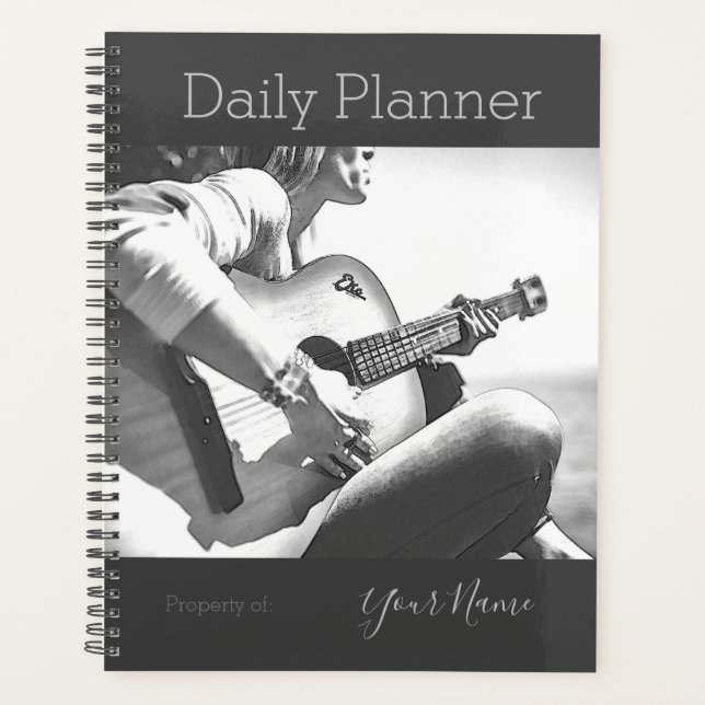 Agenda Fotomontólogo de guitarra hembra de planner diario (Anverso)