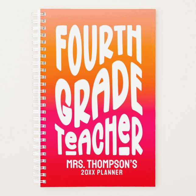 Agenda Fourth Grade Teacher Red Orange Ombre (Anverso)
