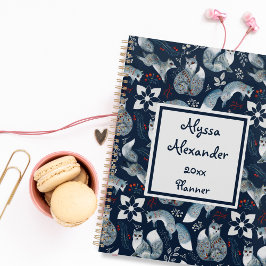 Agenda Fox Woodland Watercolor Art Monogramo Nombre Azul
