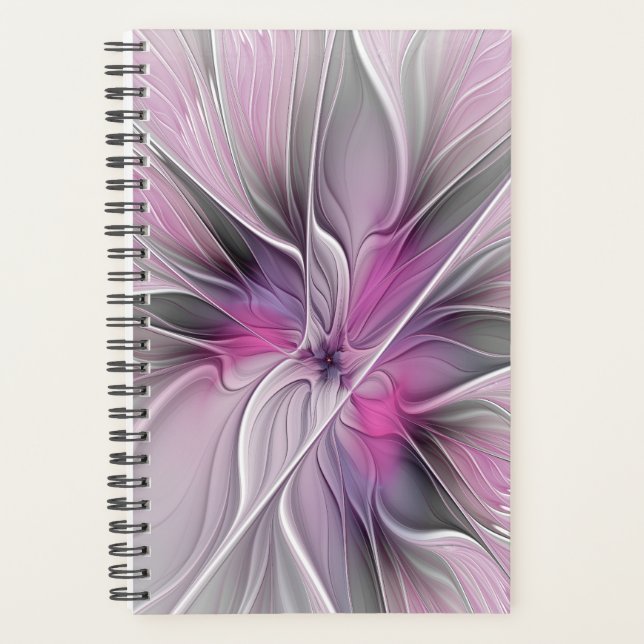 Agenda Fractal floral moderno abstracto flor rosa gris (Anverso)