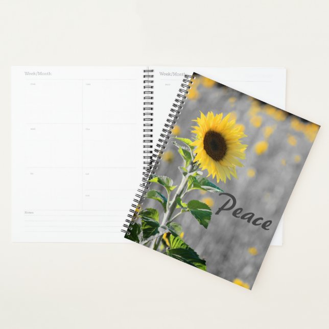 Agenda Frase "Paz", campo de los girasoles, blanco y negr (Demostración)