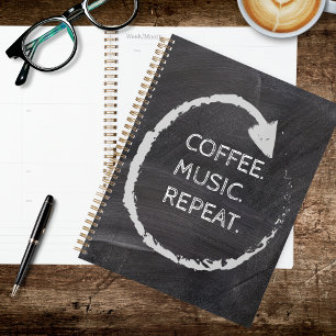 Agenda Frase personalizable Café. Música. Repetir.