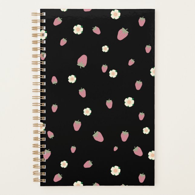 Agenda Fresas y flores Patrón negro (Anverso)
