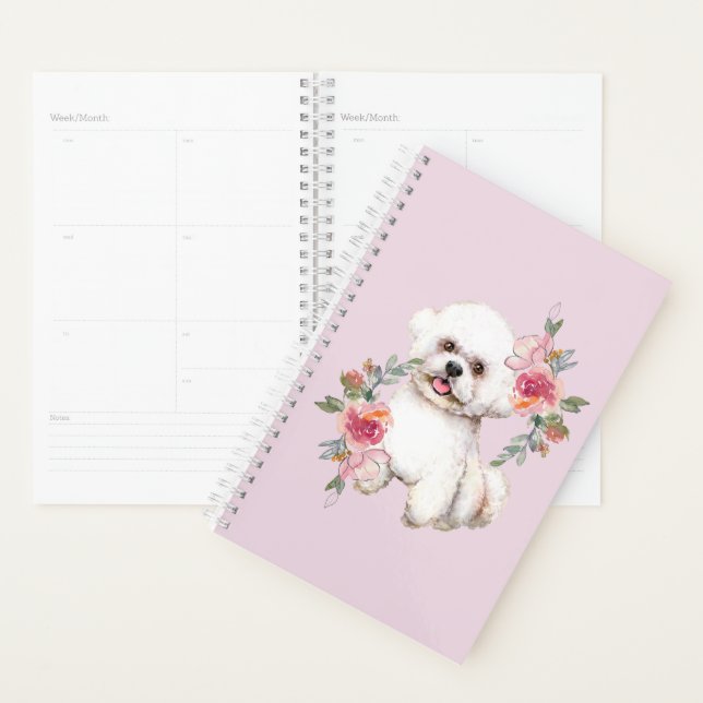 Agenda Frisa de Bichon con flores acuarela arte (Demostración)