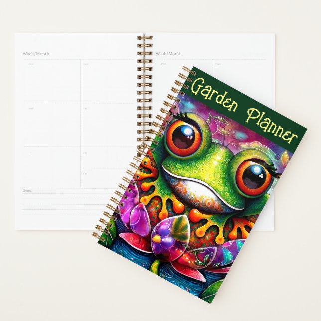 Agenda Frog Whimsical Abstract Pintura Art Floral Verde (Demostración)