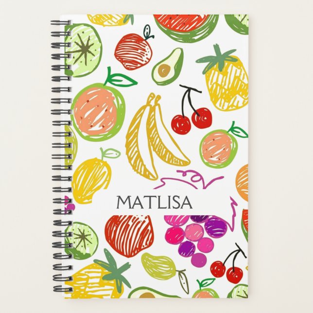Agenda Fruta tropical colorida Girly Trendy Name Personal (Anverso)