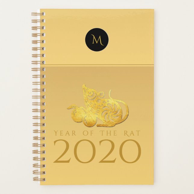 Agenda Frutos del Año de la Rata 2020 Elegante Monograma  (Anverso)