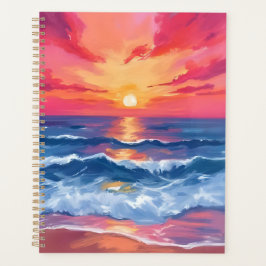 Agenda Fuchsia Shore Sunset | Ocean Waves Watercolor