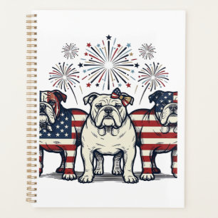 Agenda Fuegos Artificiales Bulldog Patriótico Grabado Vin