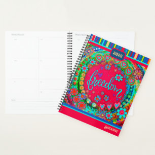 Agenda Fun Colorful Floral Hearts Freedom Name Date