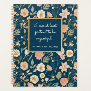 Agenda Funny Bonito Gold Floral Pattern Name Navy Planner