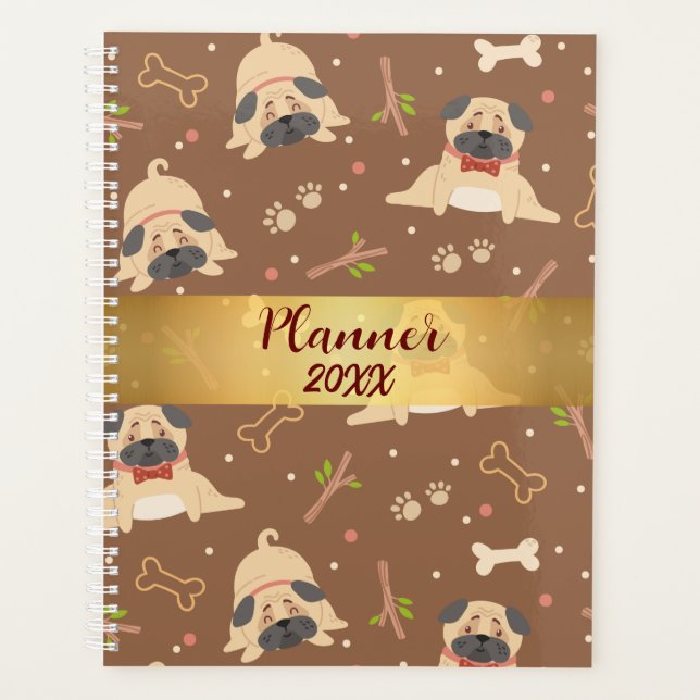 Agenda Funny Brown Pug Paws Personalizado Planner (Anverso)